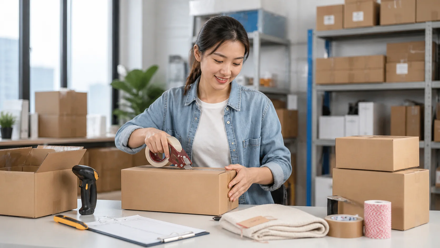 Woman packing a dropshipping order
