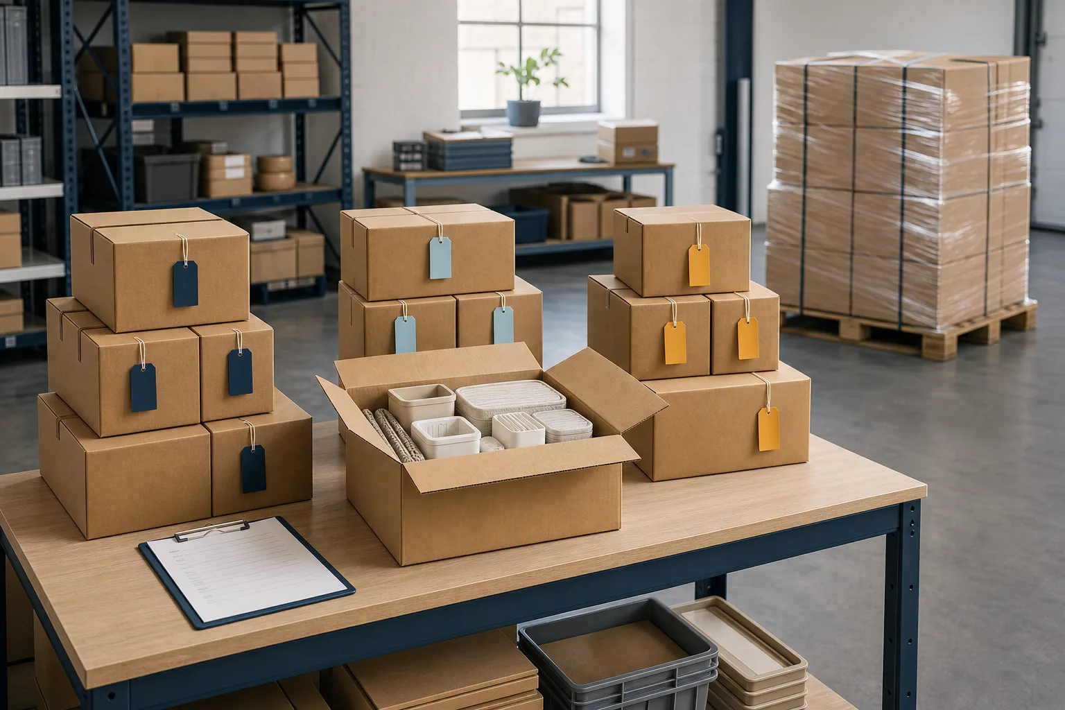 Supplier cartons grouped for receiving checks and onward shipment